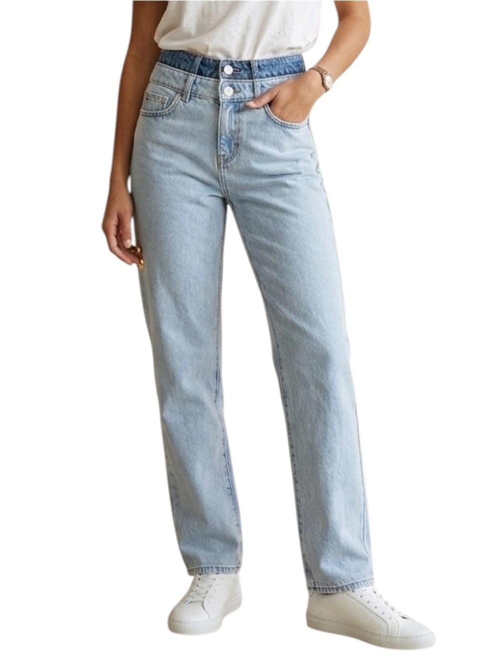 Pull&Bear Double Waistband Straight Leg Jeans Size 2 Blue